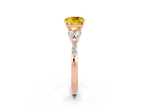 Rose gold Cushion Cut Yellow Sapphire Solitaire Ring with Side Stones and Four-Prong Setting_14