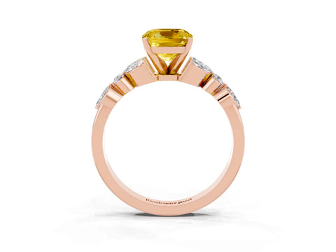 Rose gold Cushion Cut Yellow Sapphire Solitaire Ring with Side Stones and Four-Prong Setting_15