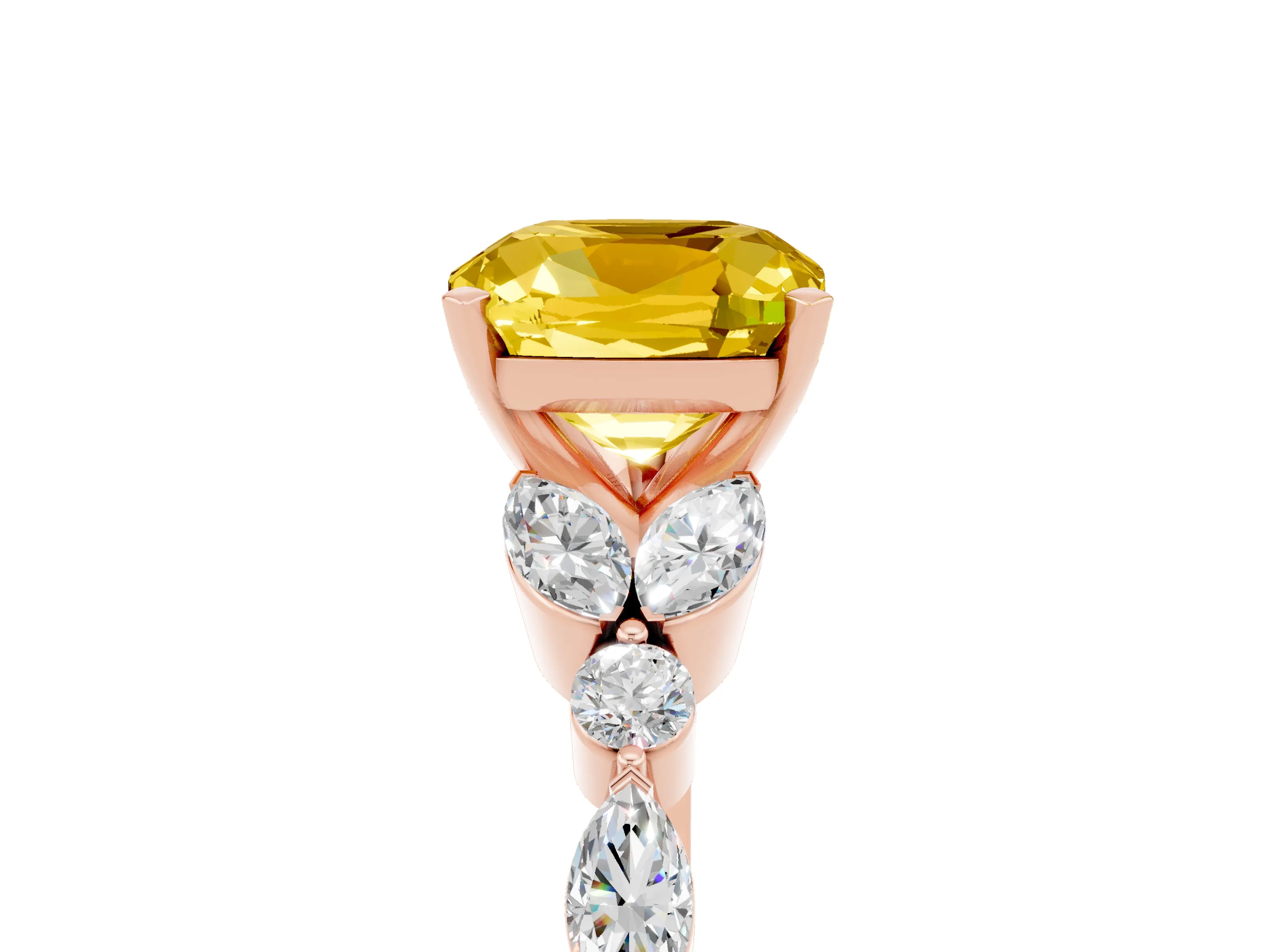 Rose gold Cushion Cut Yellow Sapphire Solitaire Ring with Side Stones and Four-Prong Setting_17