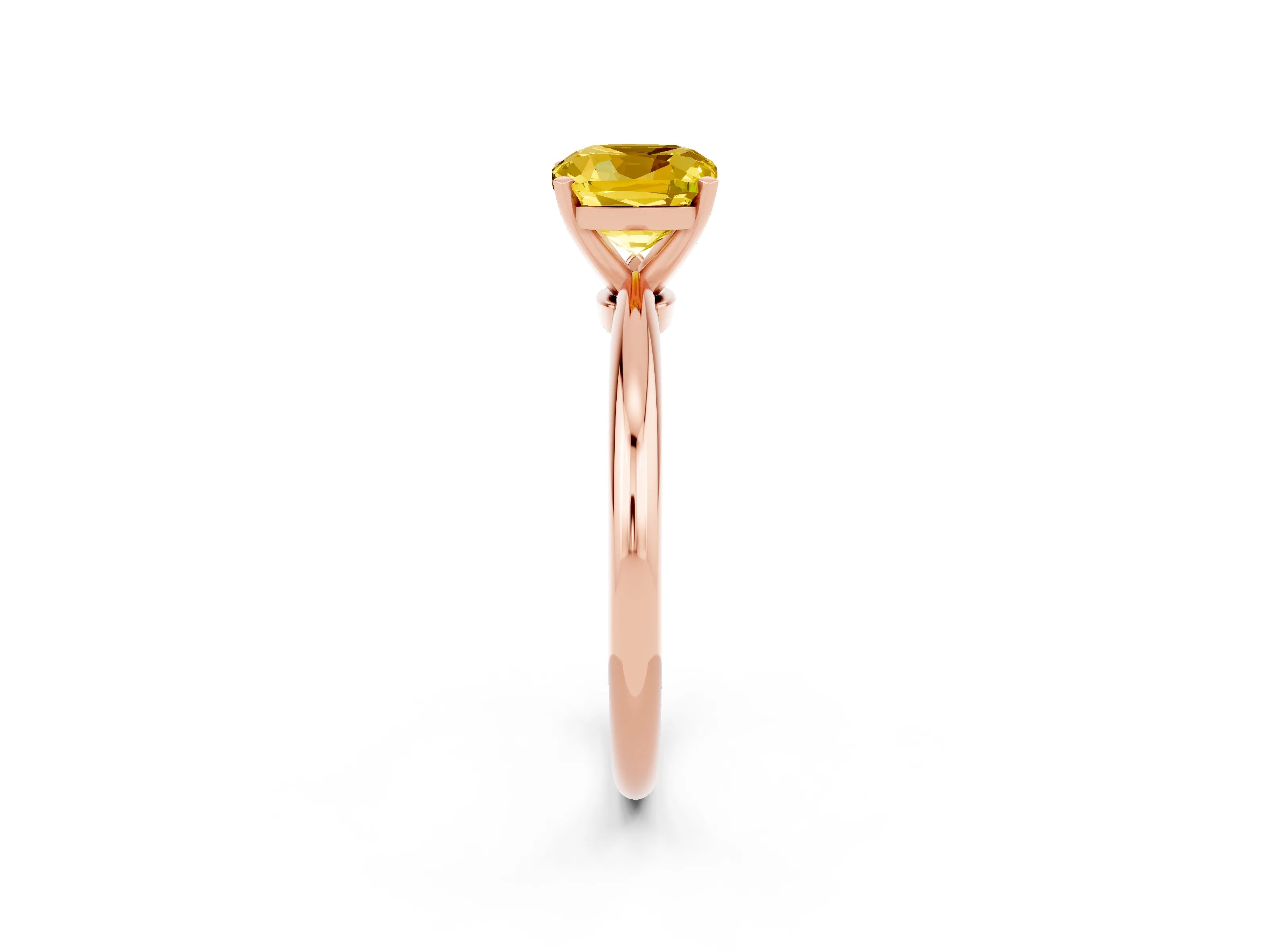 Rose gold Cushion Cut Yellow Sapphire Solitaire Ring with Six-Prong Setting and Classic Band_2