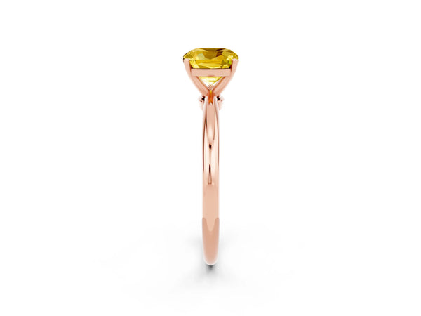 Rose gold Cushion Cut Yellow Sapphire Solitaire Ring with Six-Prong Setting and Classic Band