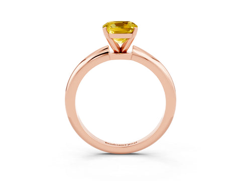 Rose gold Cushion Cut Yellow Sapphire Solitaire Ring with Six-Prong Setting and Classic Band_3