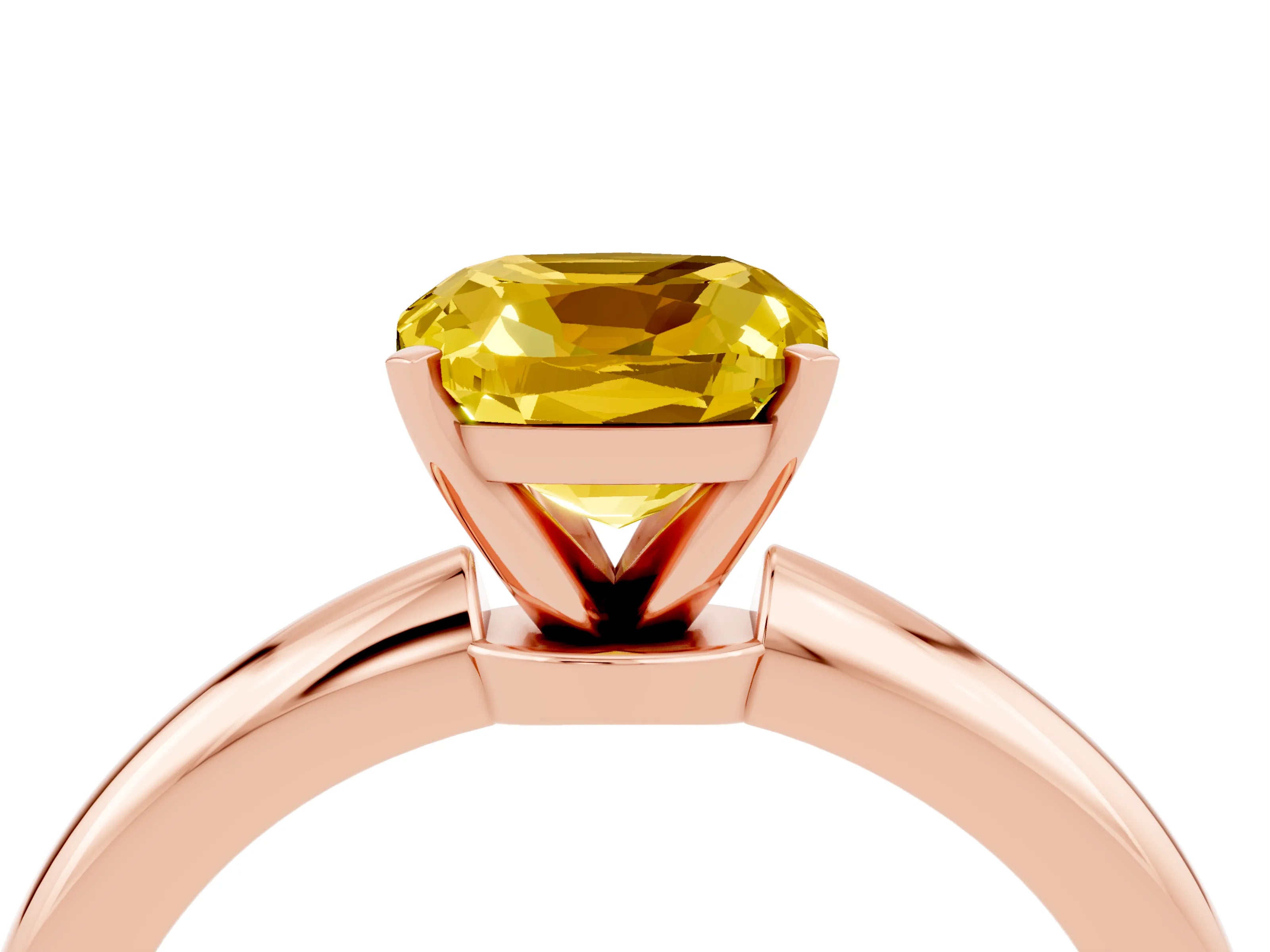 Rose gold Cushion Cut Yellow Sapphire Solitaire Ring with Six-Prong Setting and Classic Band_4