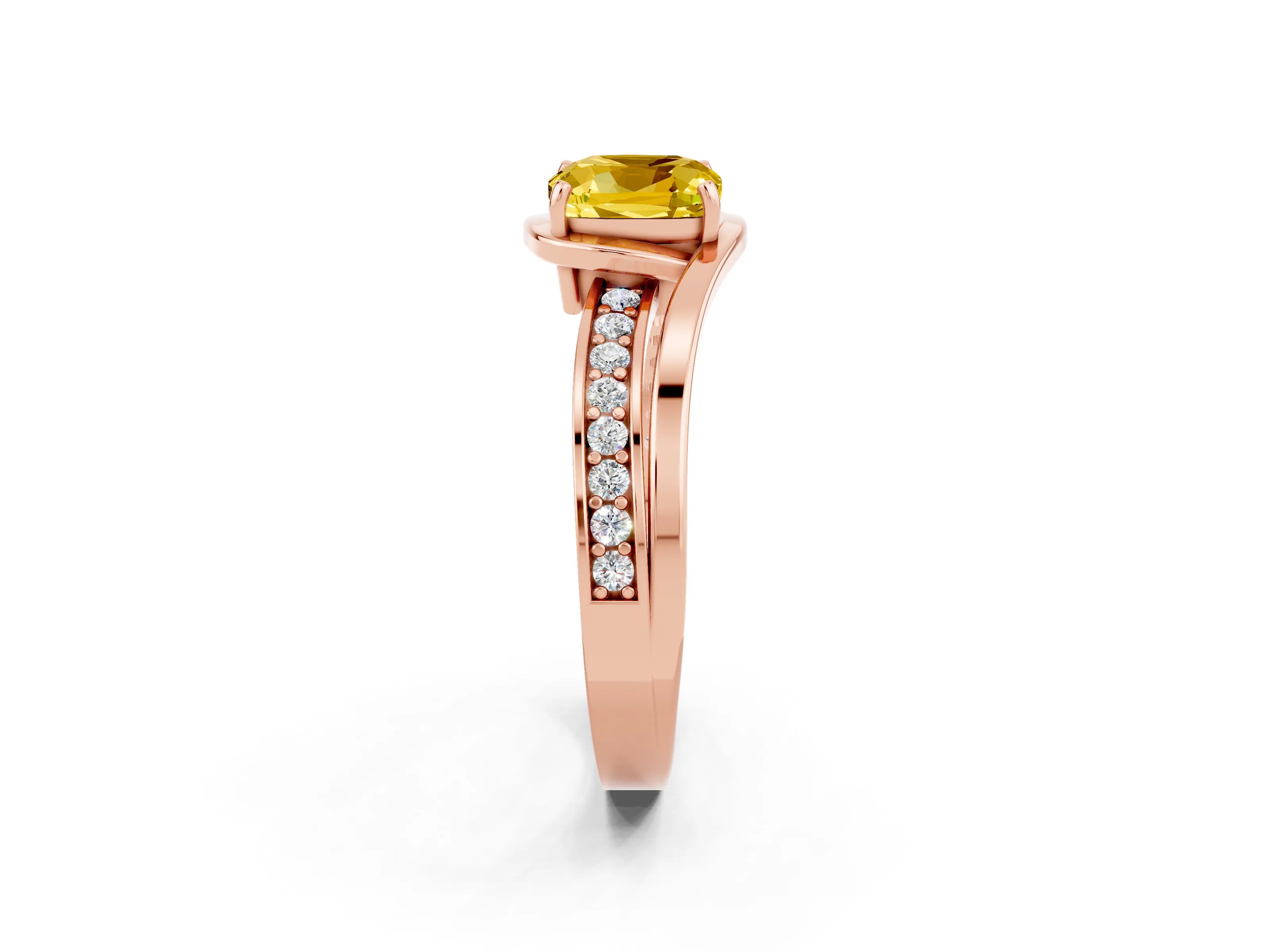 Rose gold Cushion Cut Yellow Sapphire Solitaire Ring with Split Shank and Prong Setting_2