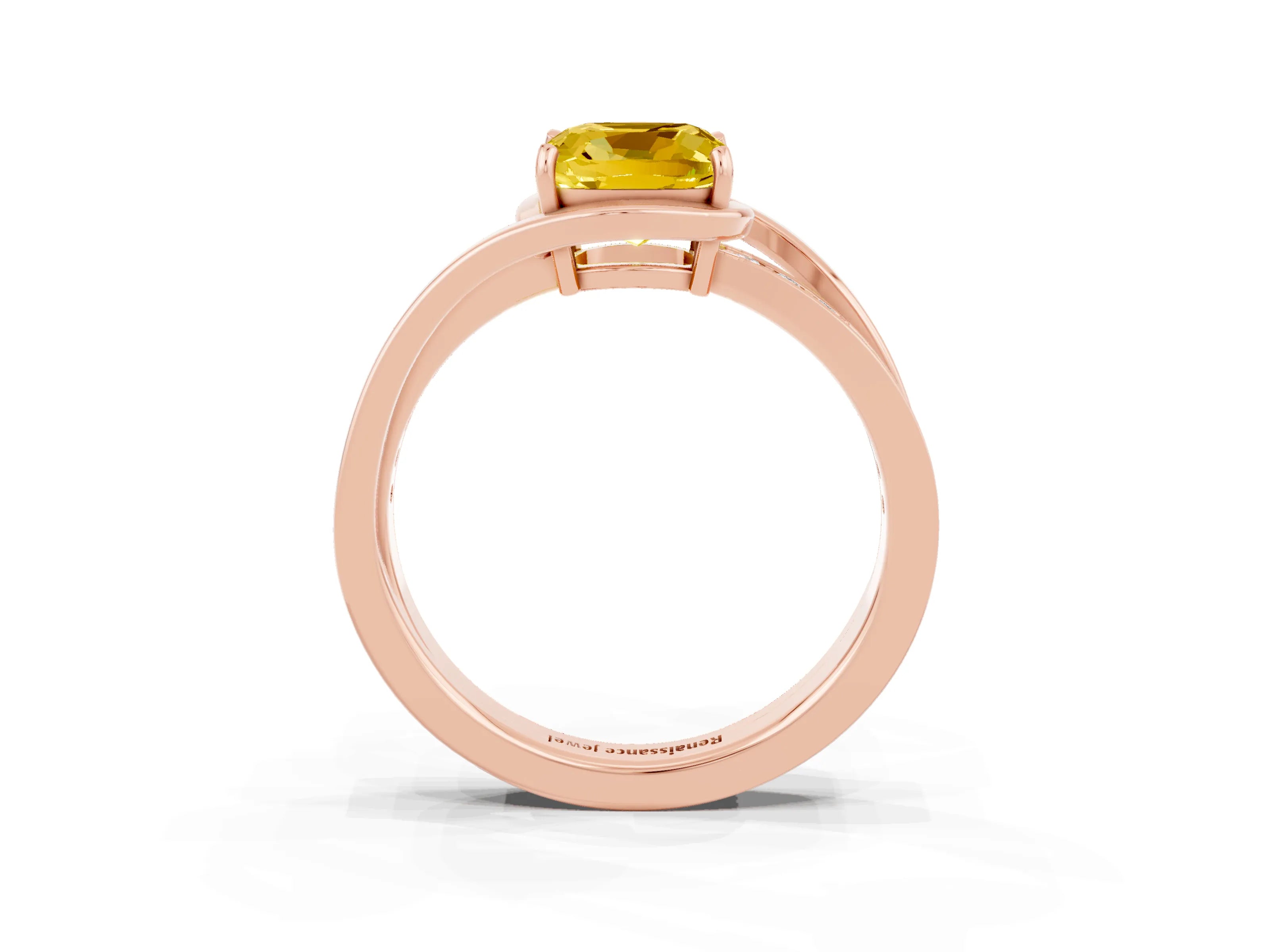 Rose gold Cushion Cut Yellow Sapphire Solitaire Ring with Split Shank and Prong Setting_3