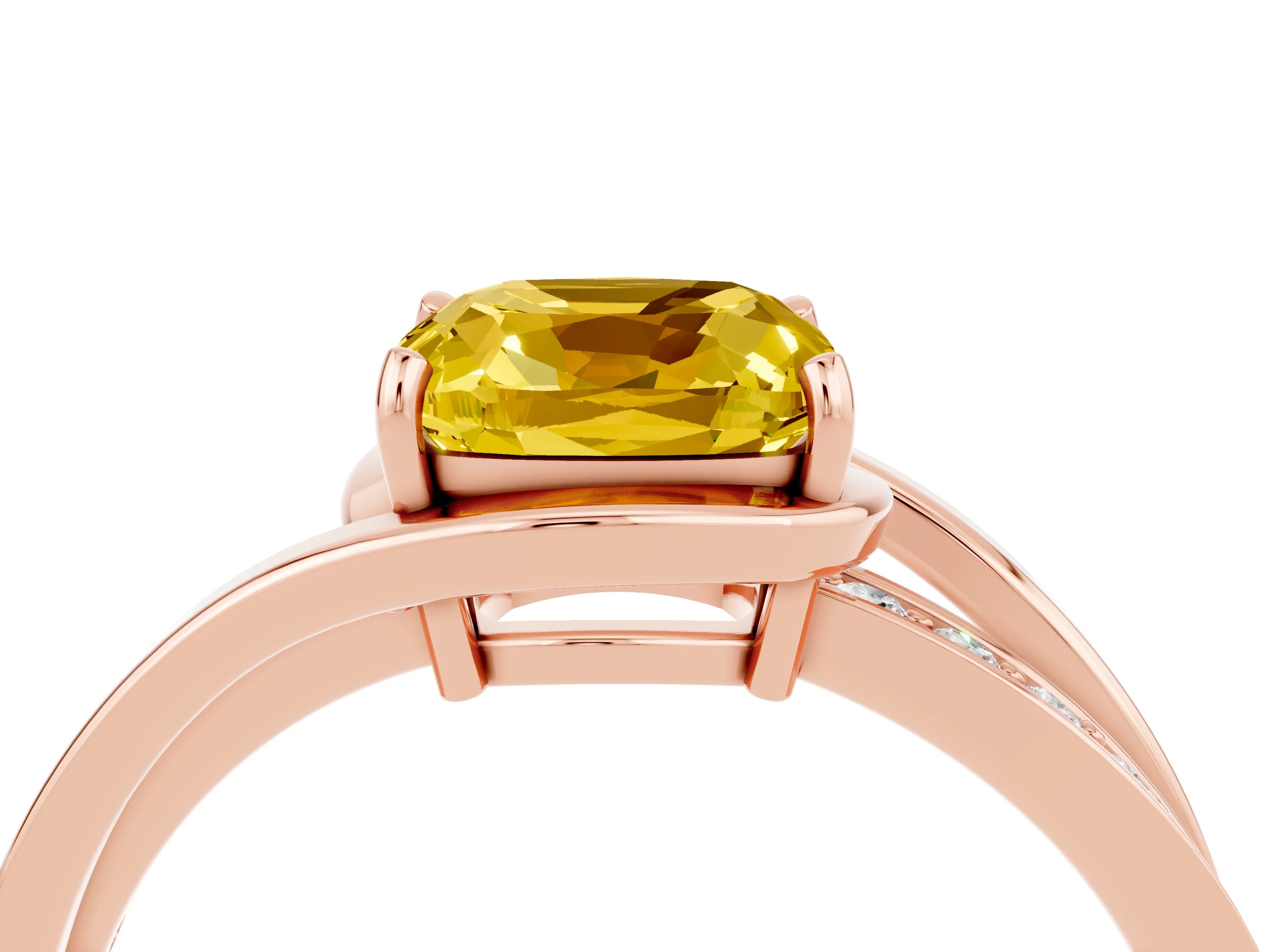 Rose gold Cushion Cut Yellow Sapphire Solitaire Ring with Split Shank and Prong Setting_4