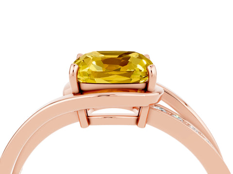 Rose gold Cushion Cut Yellow Sapphire Solitaire Ring with Split Shank and Prong Setting_4