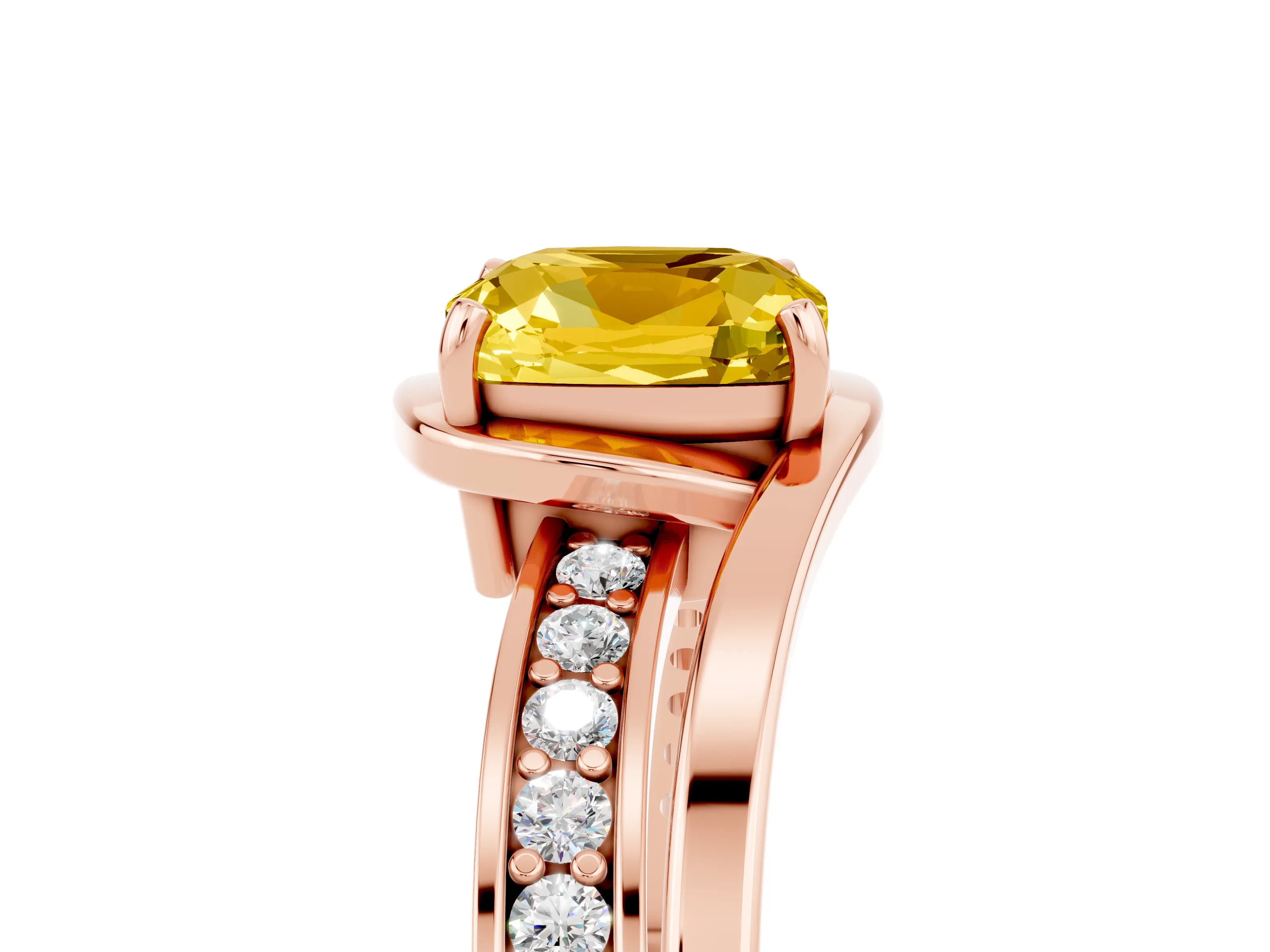 Rose gold Cushion Cut Yellow Sapphire Solitaire Ring with Split Shank and Prong Setting_5