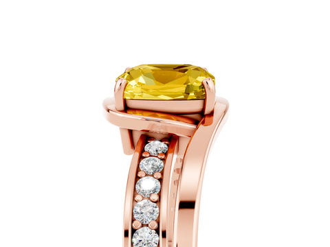 Rose gold Cushion Cut Yellow Sapphire Solitaire Ring with Split Shank and Prong Setting_5