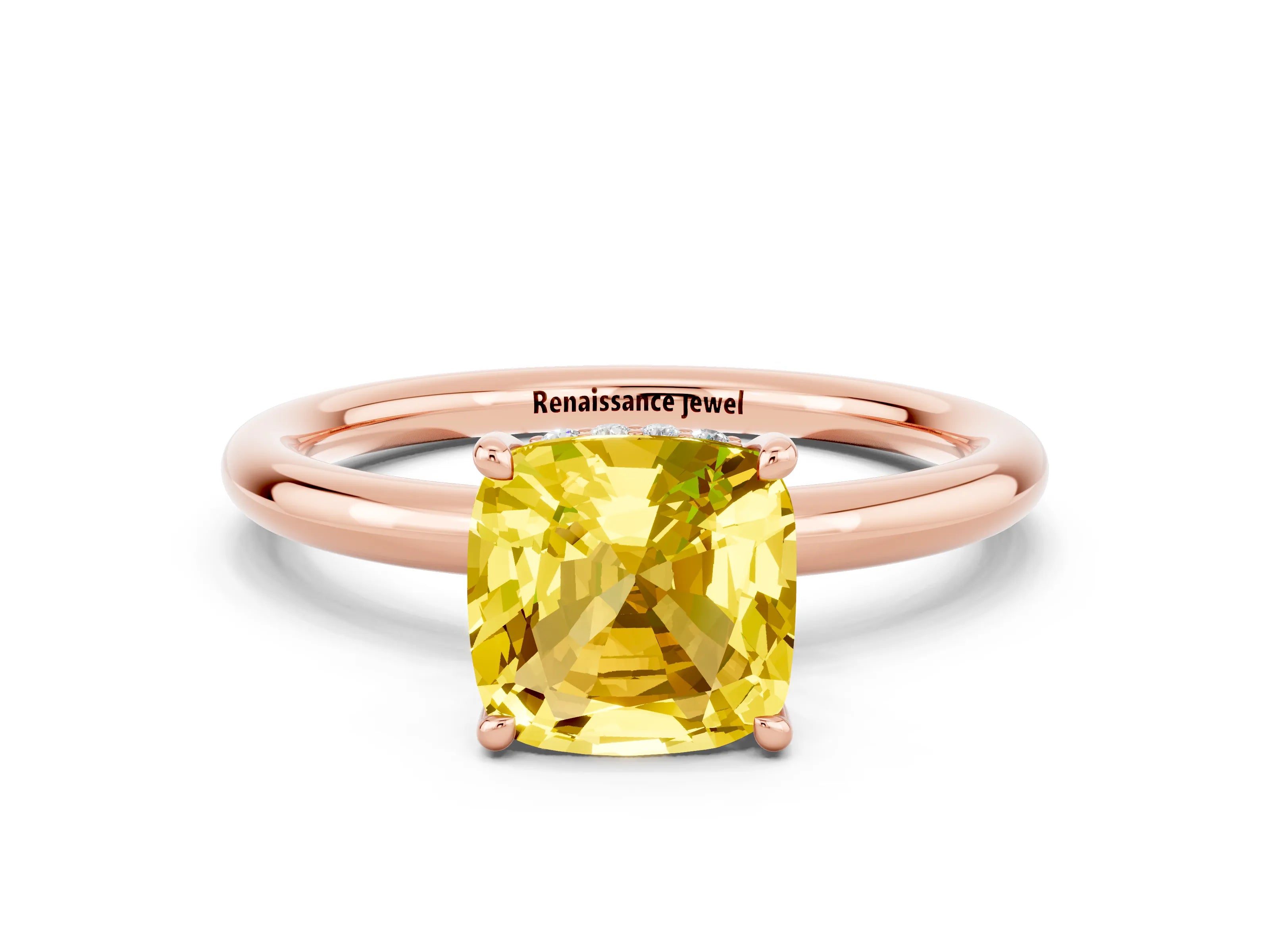 Rose gold Cushion Cut Yellow Sapphire Solitaire Ring with Thin Band and Four-Prong Setting_24