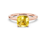 Rose gold Cushion Cut Yellow Sapphire Solitaire Ring with Thin Band and Four-Prong Setting_24