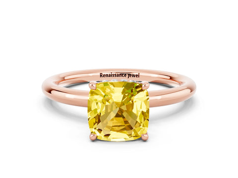 Rose gold Cushion Cut Yellow Sapphire Solitaire Ring with Thin Band and Four-Prong Setting_24