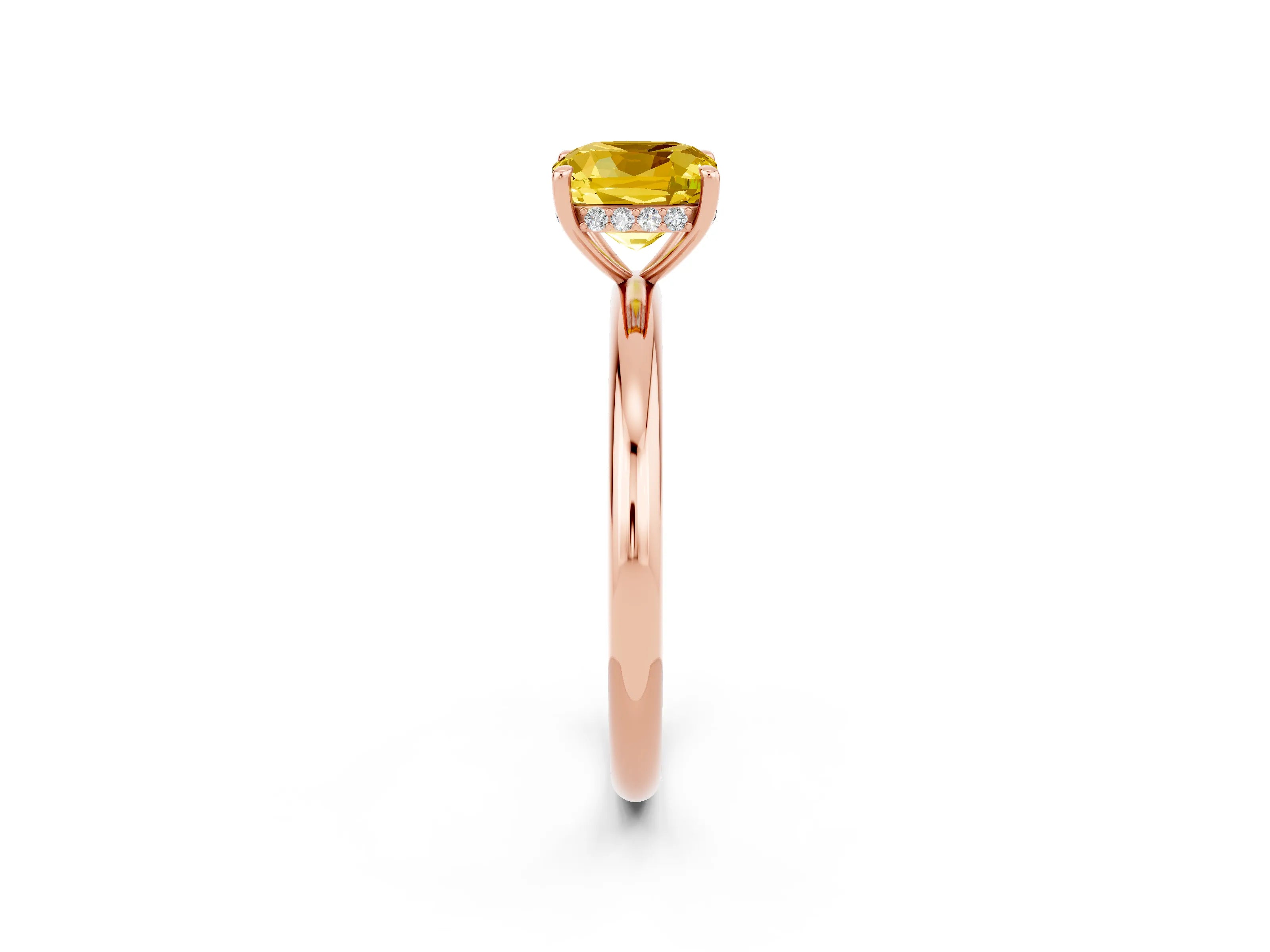 Rose gold Cushion Cut Yellow Sapphire Solitaire Ring with Thin Band and Four-Prong Setting_26