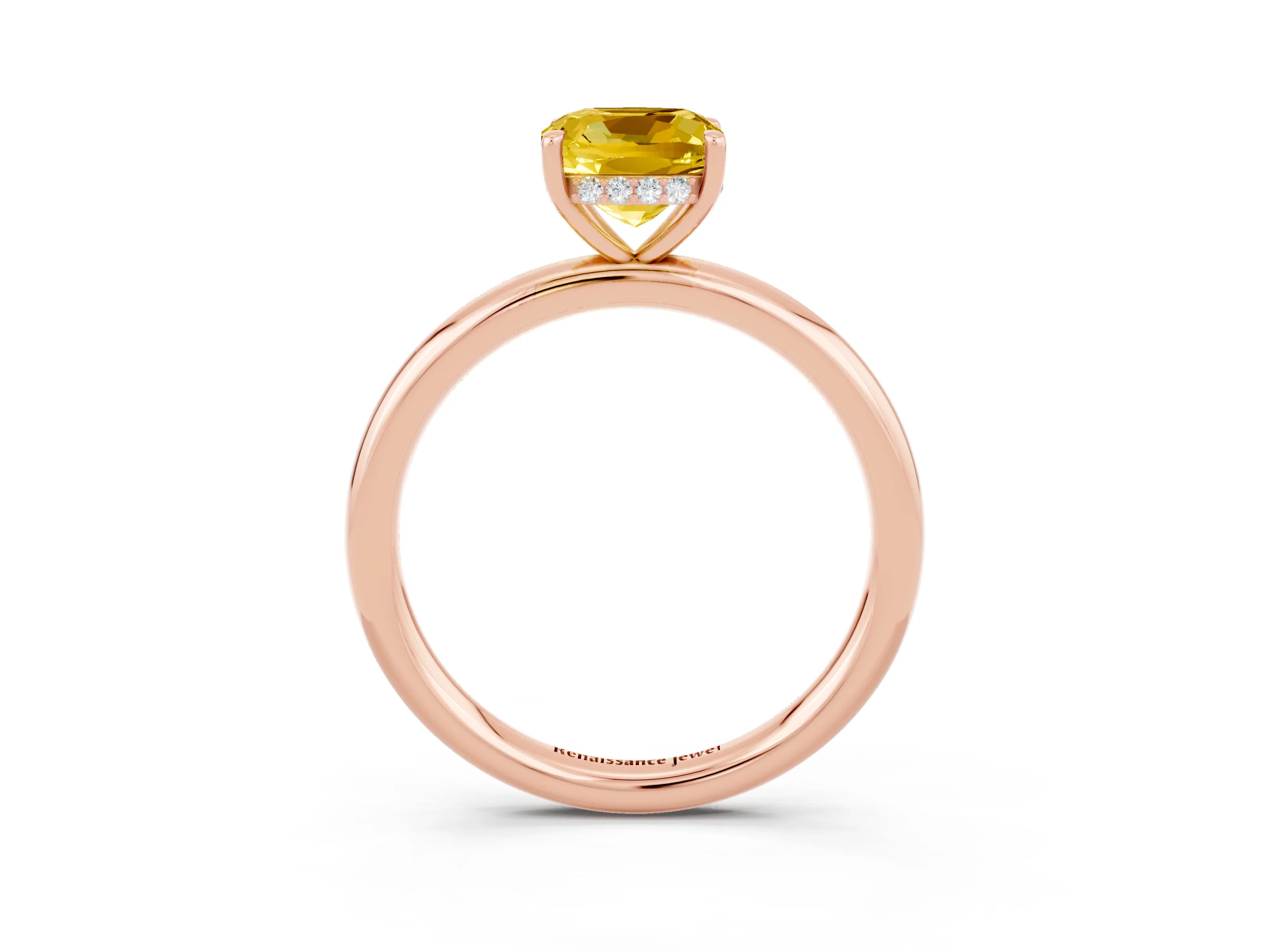 Rose gold Cushion Cut Yellow Sapphire Solitaire Ring with Thin Band and Four-Prong Setting_27