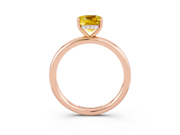 Rose gold Cushion Cut Yellow Sapphire Solitaire Ring with Thin Band and Four-Prong Setting