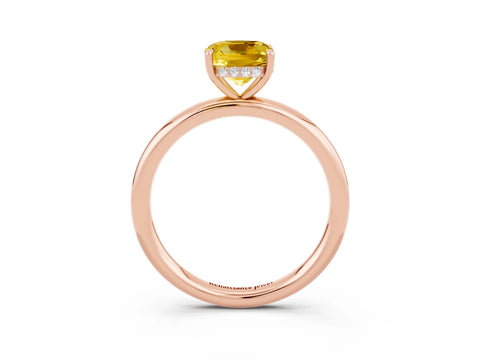 Rose gold Cushion Cut Yellow Sapphire Solitaire Ring with Thin Band and Four-Prong Setting_27