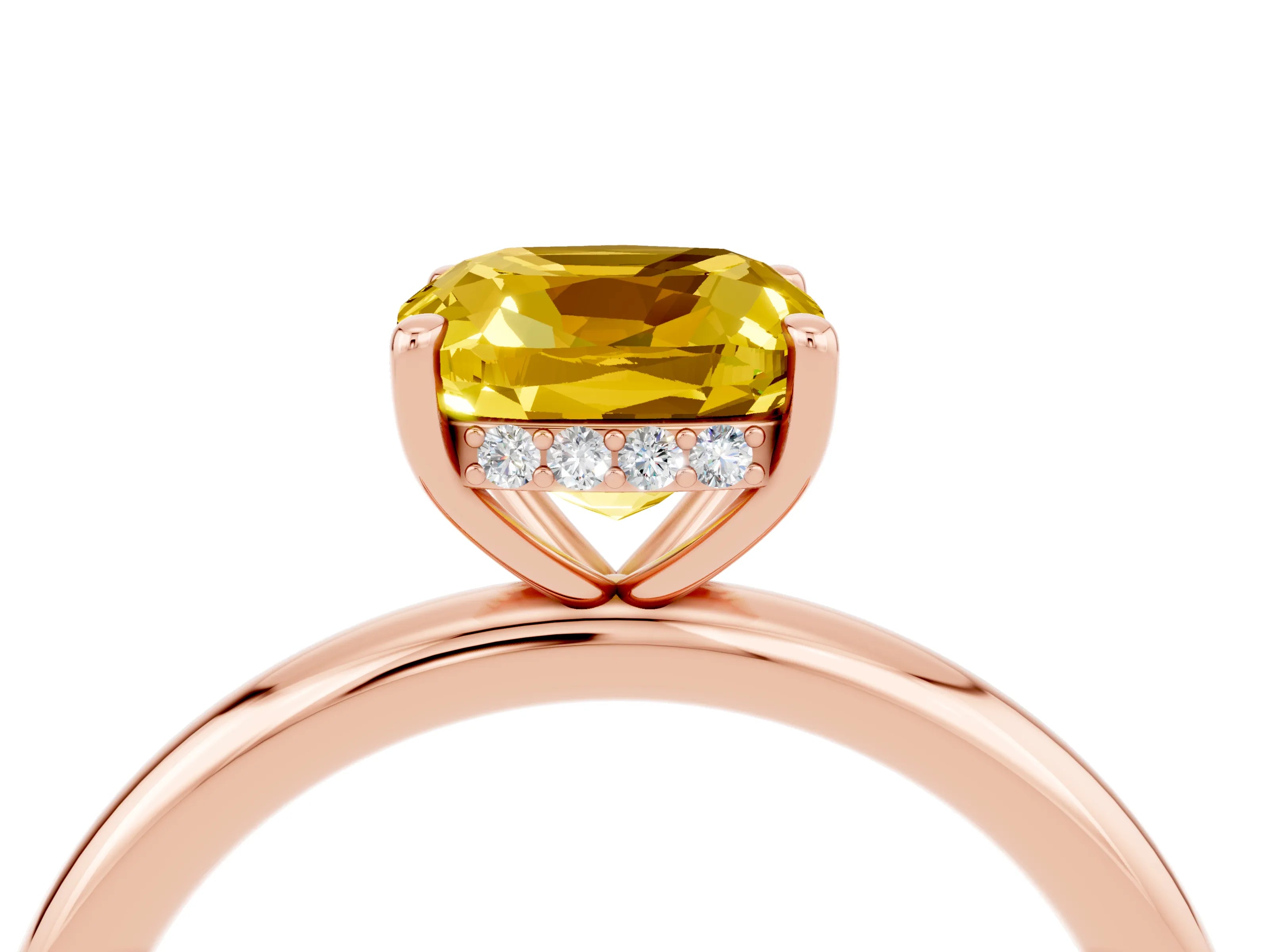 Rose gold Cushion Cut Yellow Sapphire Solitaire Ring with Thin Band and Four-Prong Setting_28