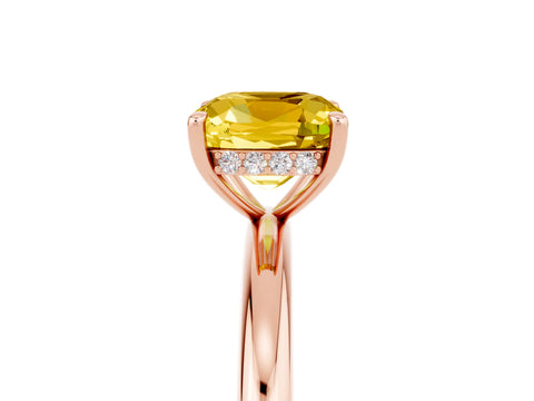Rose gold Cushion Cut Yellow Sapphire Solitaire Ring with Thin Band and Four-Prong Setting_29