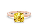 Rose gold Cushion Cut Yellow Sapphire Solitaire Ring with Thin Band and Prong Setting_12