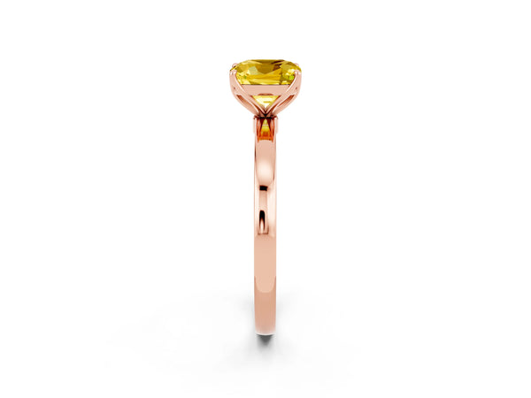 Rose gold Cushion Cut Yellow Sapphire Solitaire Ring with Thin Band and Prong Setting