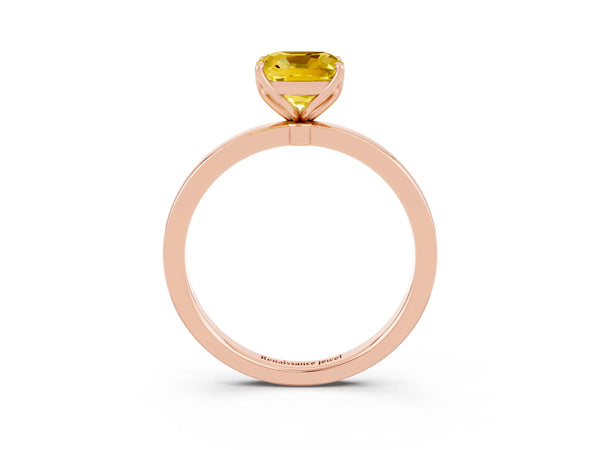 Rose gold Cushion Cut Yellow Sapphire Solitaire Ring with Thin Band and Prong Setting