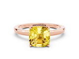 Rose gold Cushion Cut Yellow Sapphire Solitaire Ring with Thin Band and Prong Setting_24