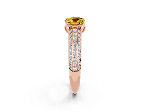 Rose gold Cushion Cut Yellow Sapphire Solitaire Ring with Three-Row Pavé Band and Four-Prong Setting_14