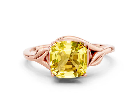 Rose gold Cushion Cut Yellow Sapphire Solitaire Ring with Twist Band and Four-Prong Setting_24