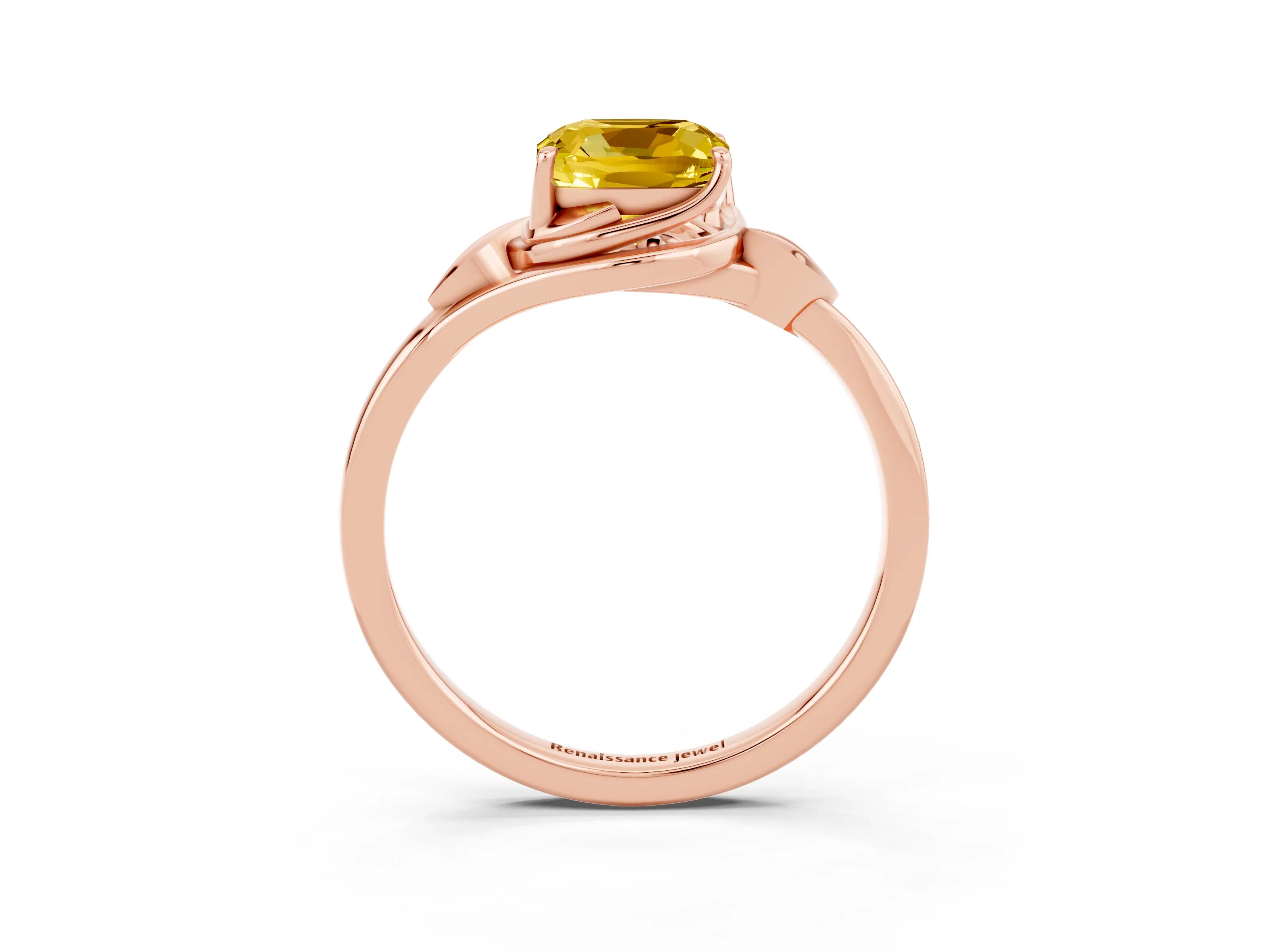 Rose gold Cushion Cut Yellow Sapphire Solitaire Ring with Twist Band and Four-Prong Setting_27