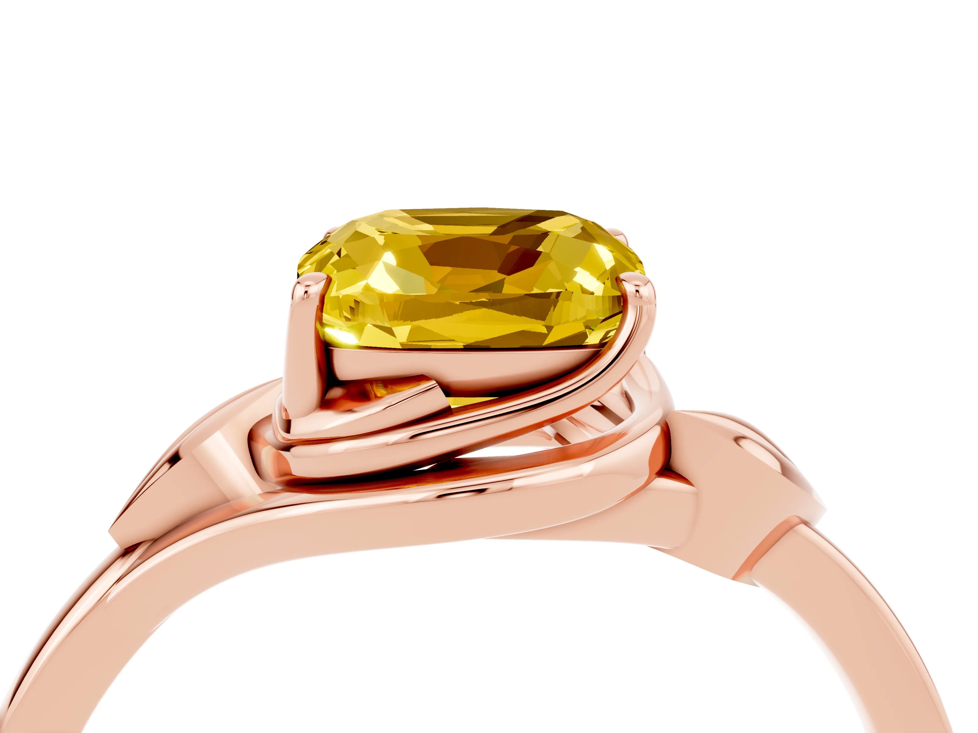 Rose gold Cushion Cut Yellow Sapphire Solitaire Ring with Twist Band and Four-Prong Setting_28