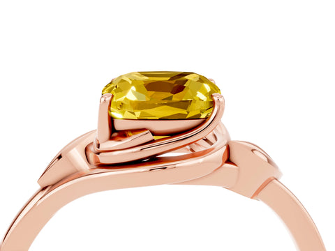 Rose gold Cushion Cut Yellow Sapphire Solitaire Ring with Twist Band and Four-Prong Setting_28