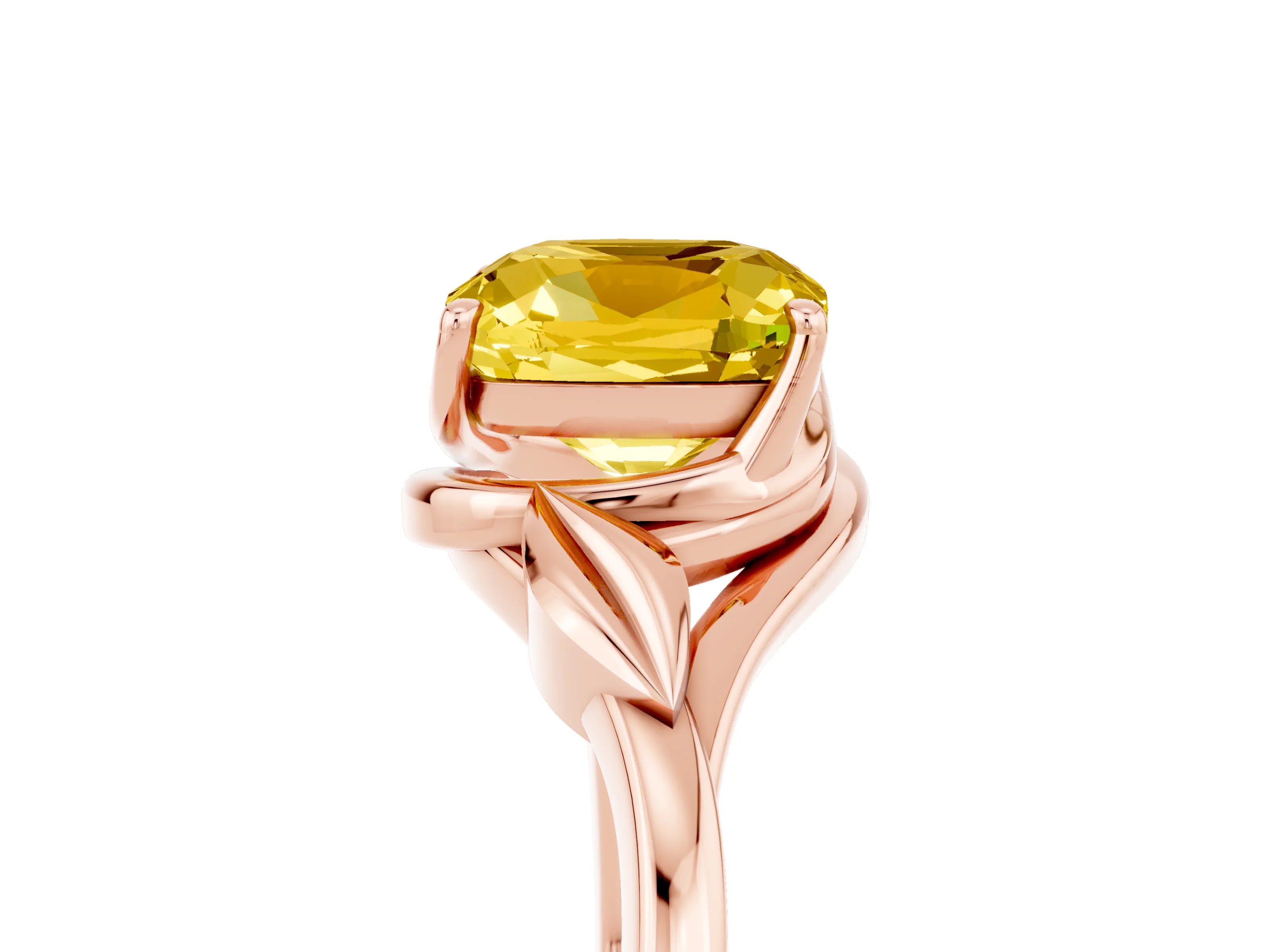 Rose gold Cushion Cut Yellow Sapphire Solitaire Ring with Twist Band and Four-Prong Setting_29