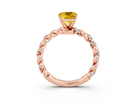 Rose gold Cushion Cut Yellow Sapphire Solitaire Ring with Twisted Band and Pavé Accents_3