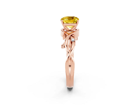Rose gold Cushion Cut Yellow Sapphire Solitaire Ring with Twisted Band and Prong Setting_2