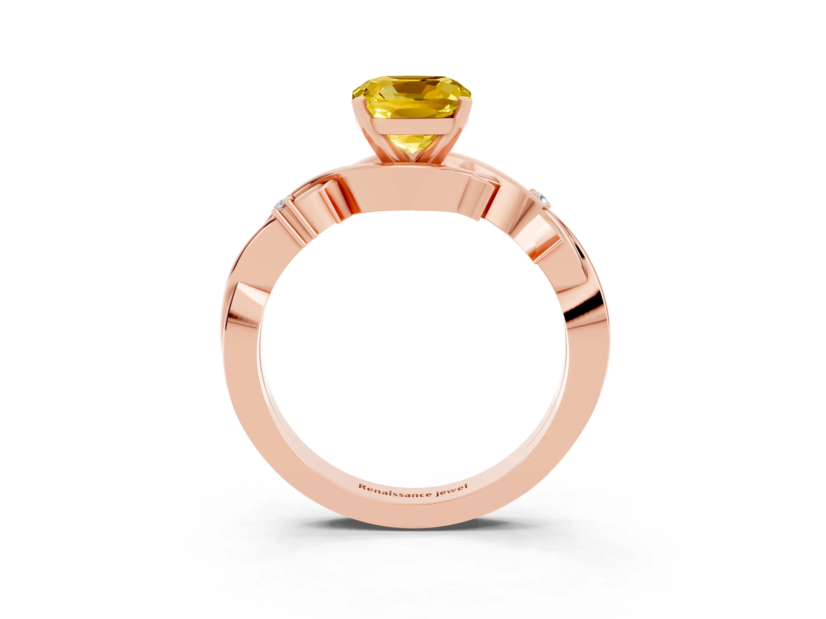 Rose gold Cushion Cut Yellow Sapphire Solitaire Ring with Twisted Band and Prong Setting_3