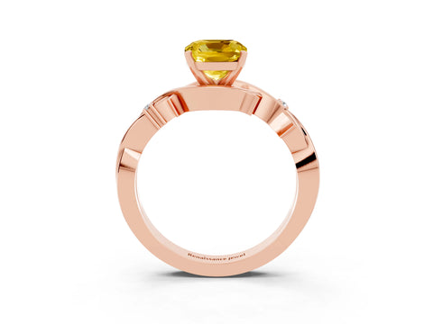 Rose gold Cushion Cut Yellow Sapphire Solitaire Ring with Twisted Band and Prong Setting_3