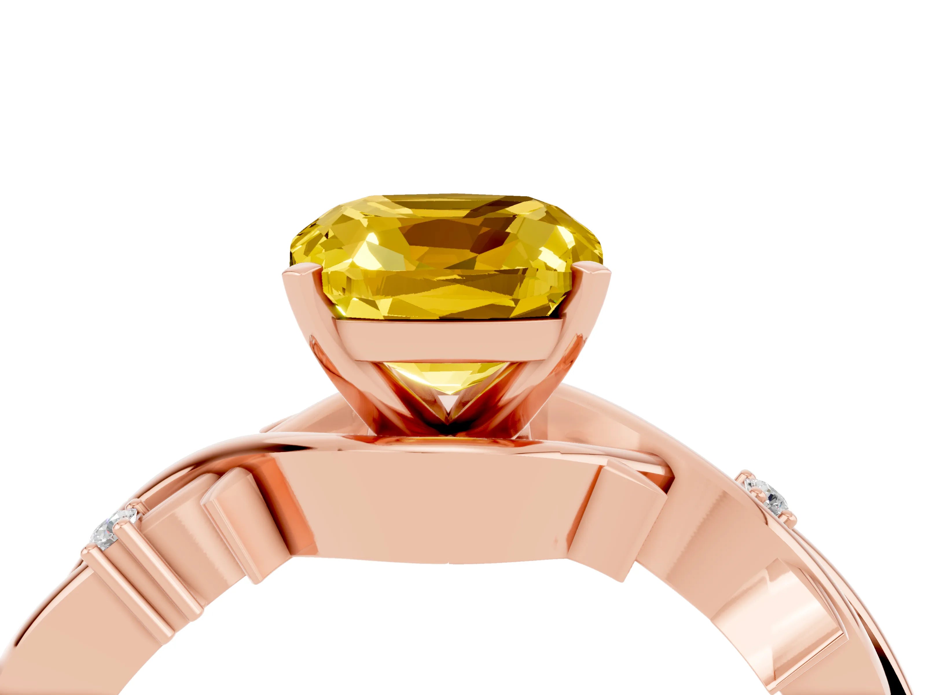 Rose gold Cushion Cut Yellow Sapphire Solitaire Ring with Twisted Band and Prong Setting_4
