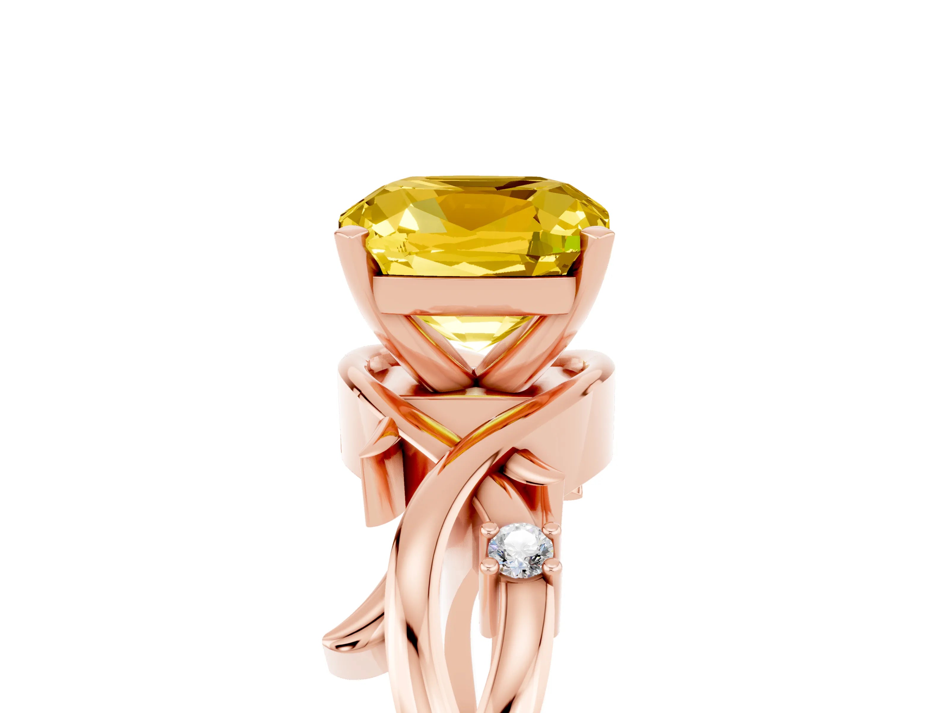 Rose gold Cushion Cut Yellow Sapphire Solitaire Ring with Twisted Band and Prong Setting_5