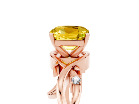 Rose gold Cushion Cut Yellow Sapphire Solitaire Ring with Twisted Band and Prong Setting_5