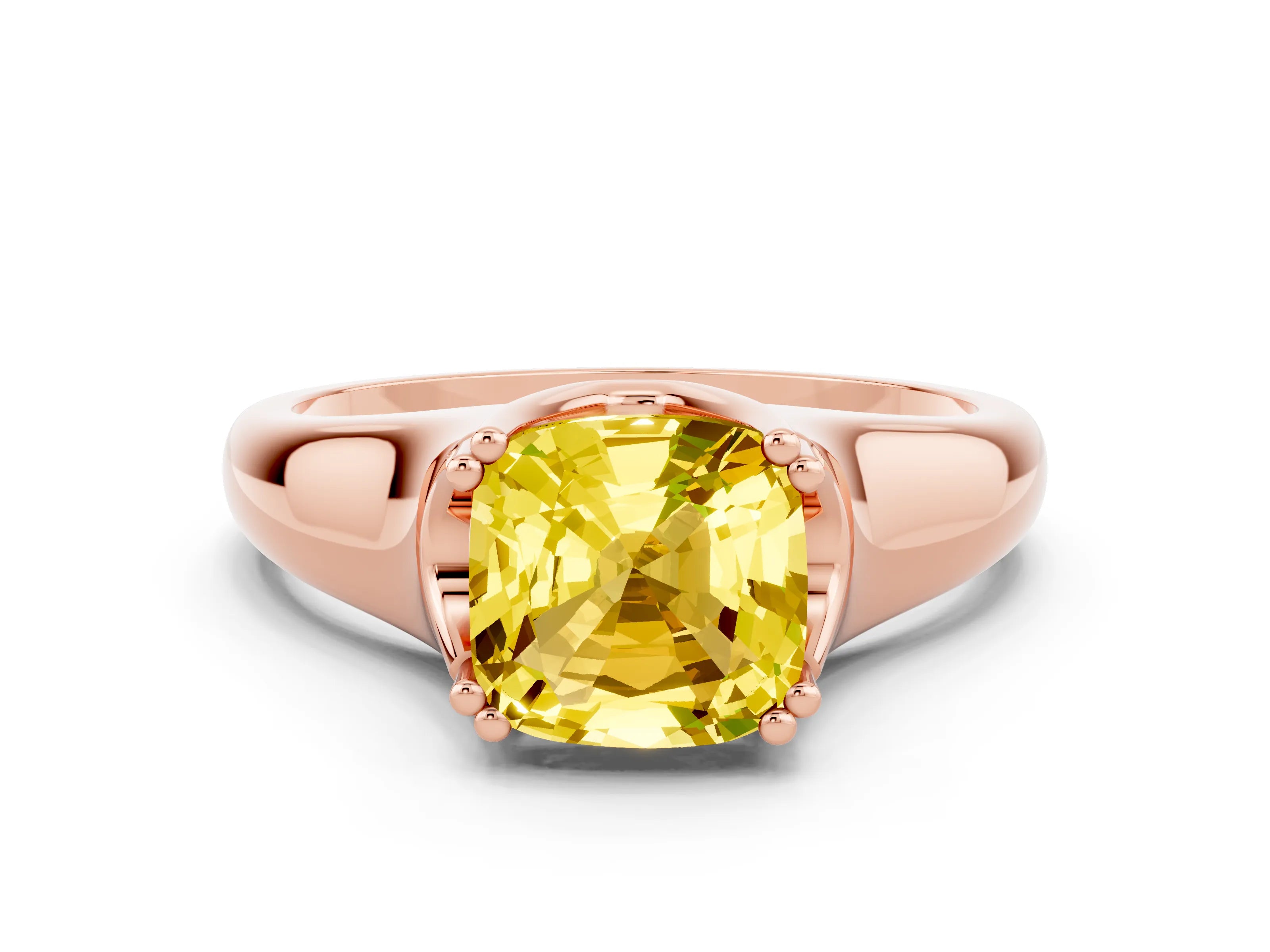 Rose gold Cushion Cut Yellow Sapphire Solitaire Ring with Wide Band and Prong Setting_24