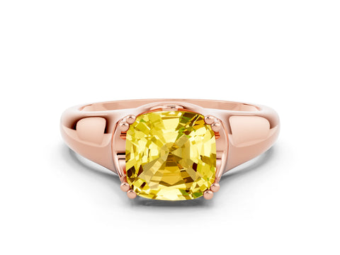 Rose gold Cushion Cut Yellow Sapphire Solitaire Ring with Wide Band and Prong Setting_24