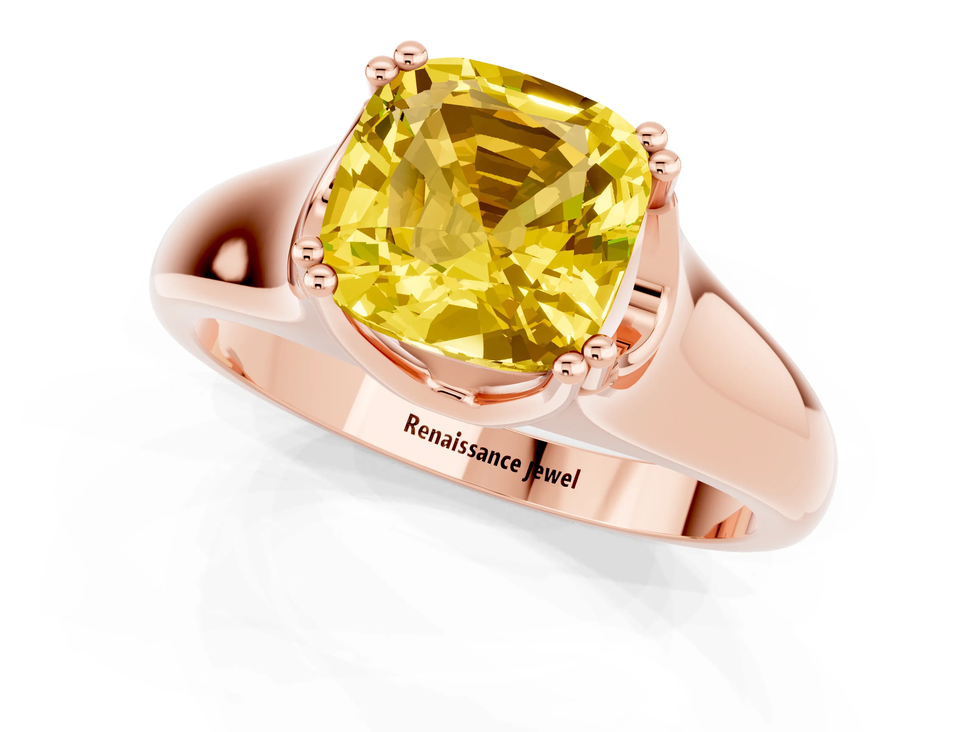 Rose gold Cushion Cut Yellow Sapphire Solitaire Ring with Wide Band and Prong Setting_25