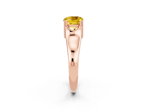 Rose gold Cushion Cut Yellow Sapphire Solitaire Ring with Wide Band and Prong Setting