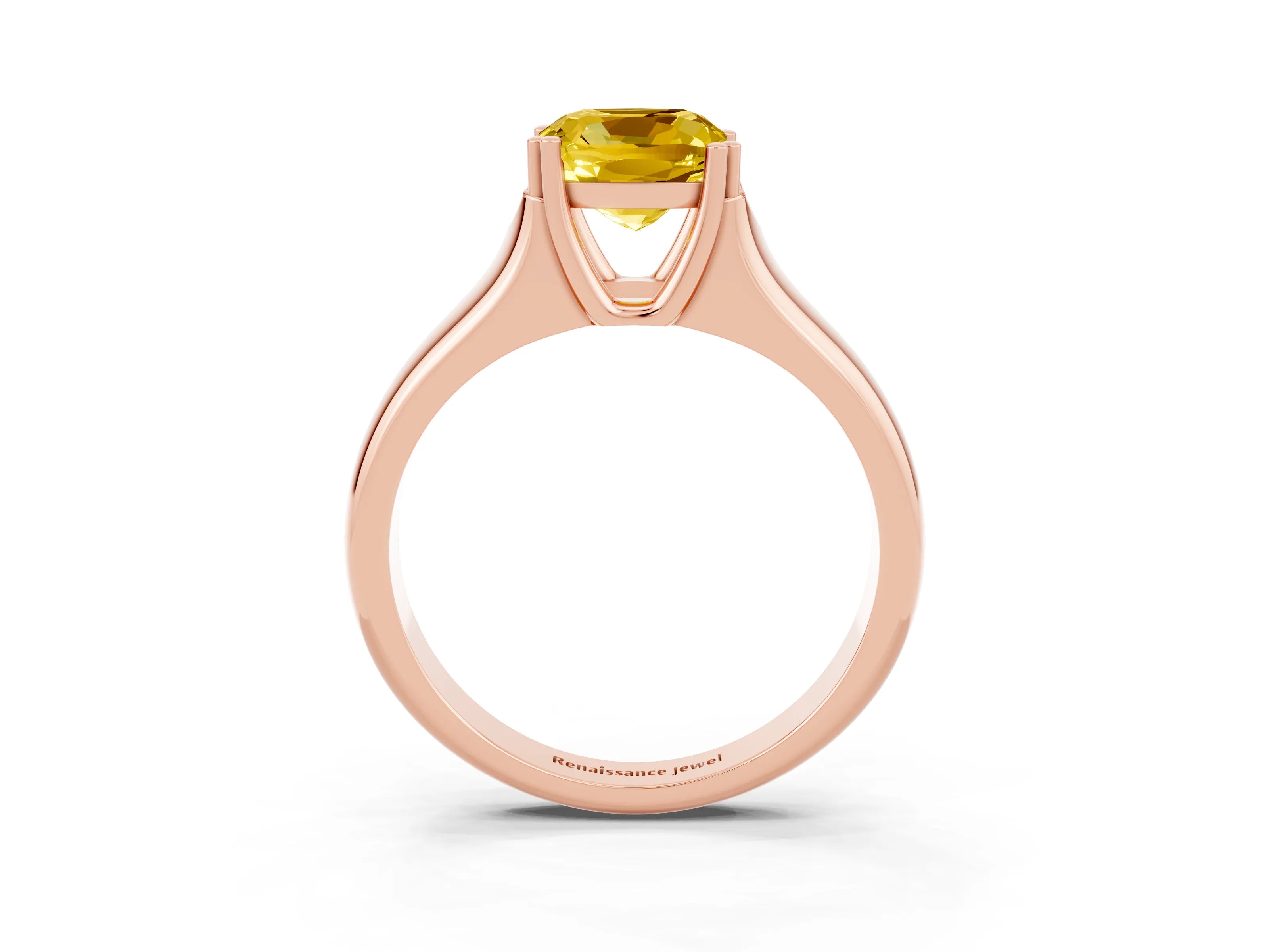 Rose gold Cushion Cut Yellow Sapphire Solitaire Ring with Wide Band and Prong Setting_27