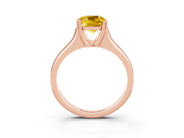 Rose gold Cushion Cut Yellow Sapphire Solitaire Ring with Wide Band and Prong Setting