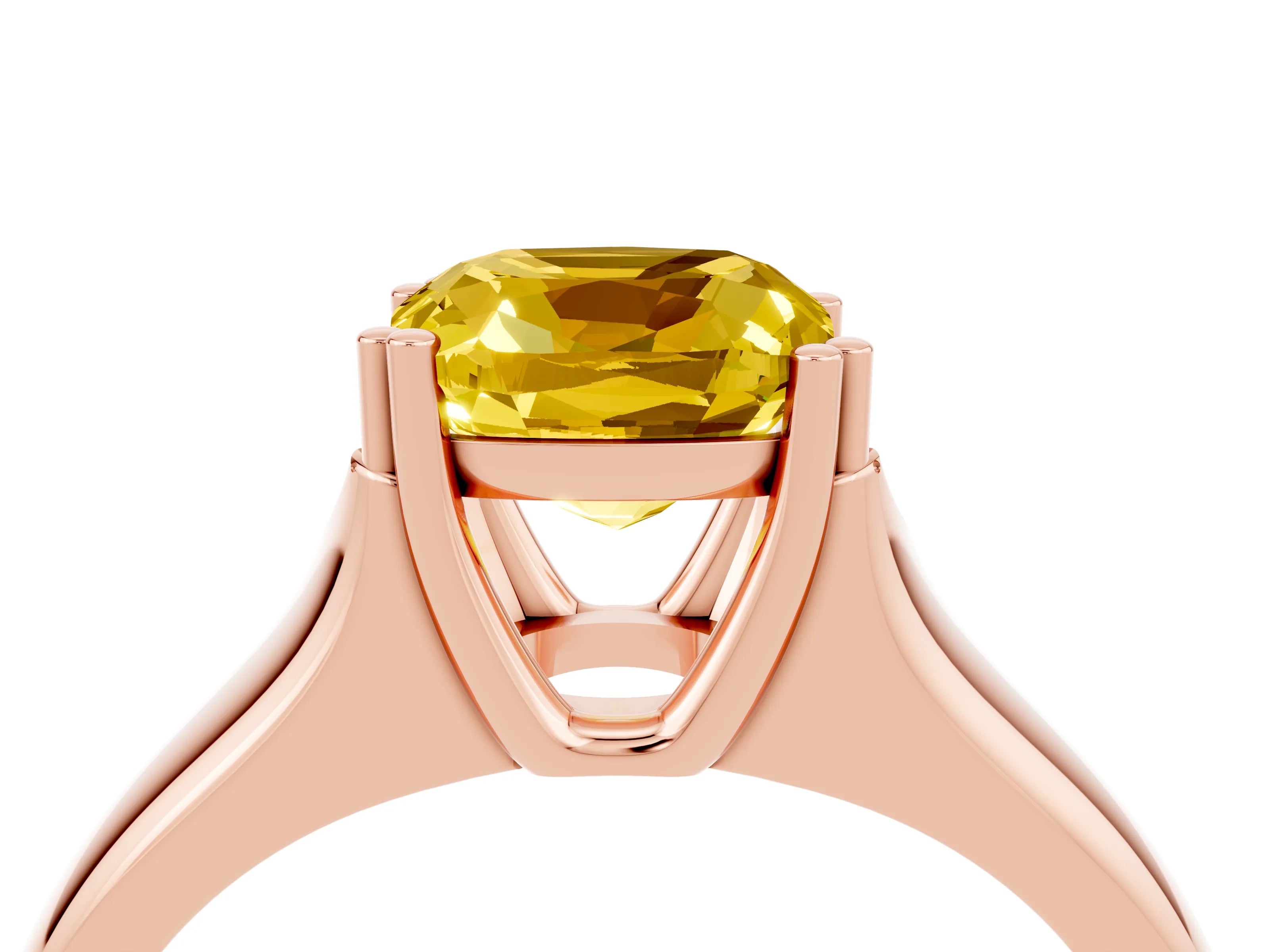 Rose gold Cushion Cut Yellow Sapphire Solitaire Ring with Wide Band and Prong Setting_28