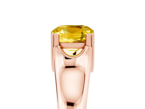 Rose gold Cushion Cut Yellow Sapphire Solitaire Ring with Wide Band and Prong Setting_29