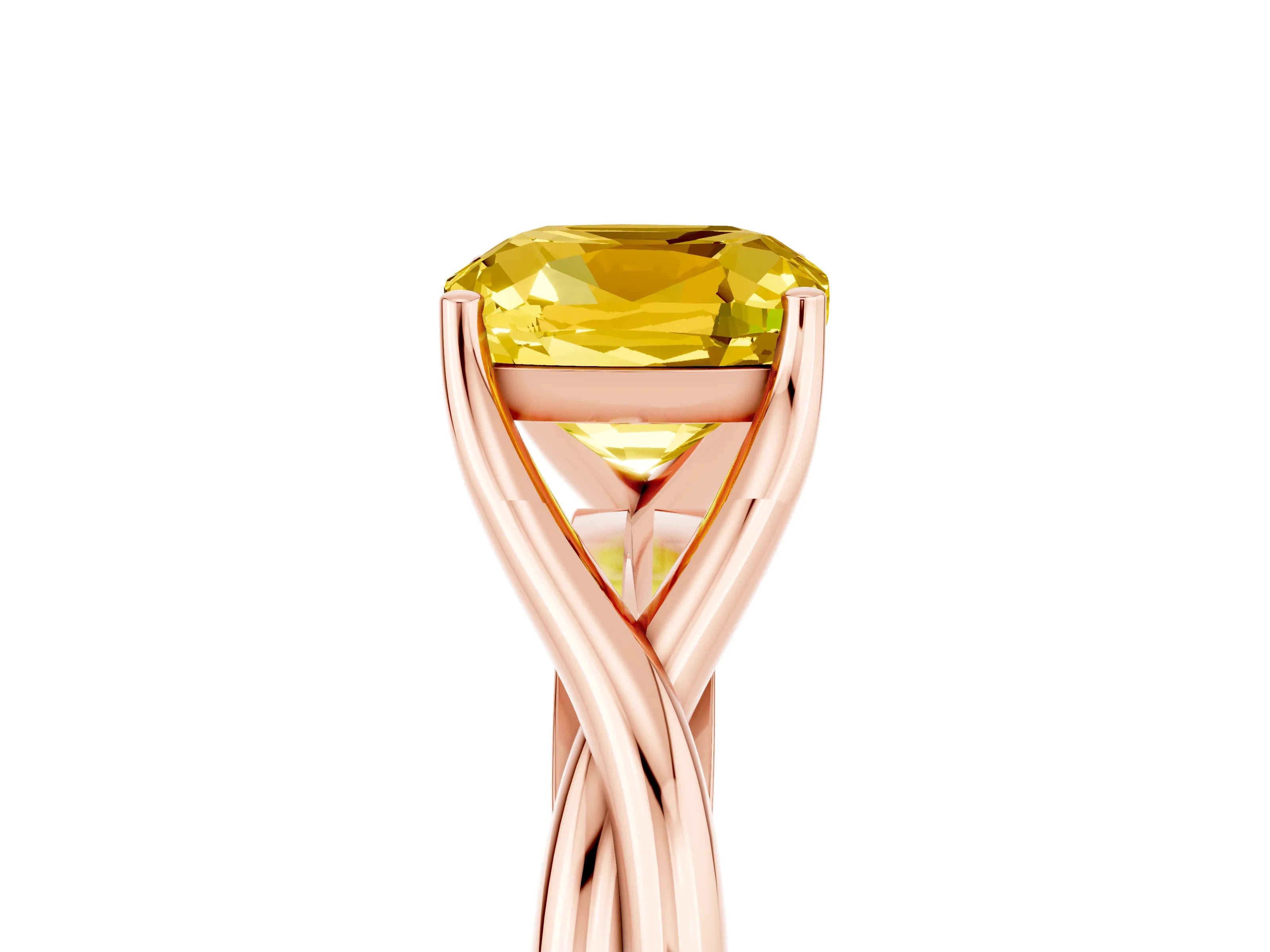 Rose gold Cushion Cut Yellow Sapphire Solitaire Twist Band Prong Setting Ring_101