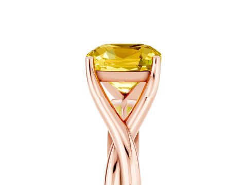 Rose gold Cushion Cut Yellow Sapphire Solitaire Twist Band Prong Setting Ring_101