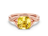 Rose gold Cushion Cut Yellow Sapphire Solitaire Twist Band Prong Setting Ring_96